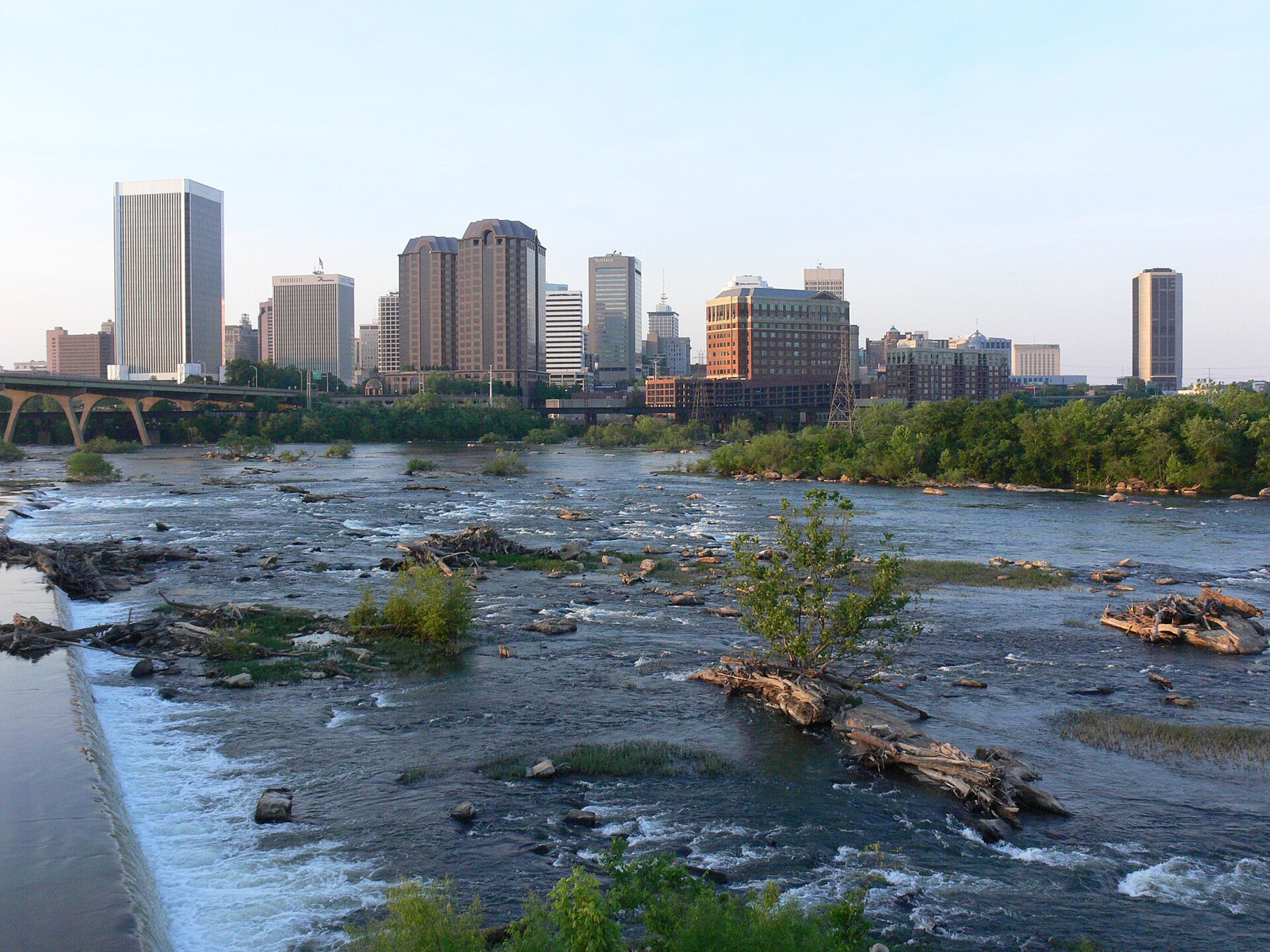 The falls of the James River below downtown Richmond